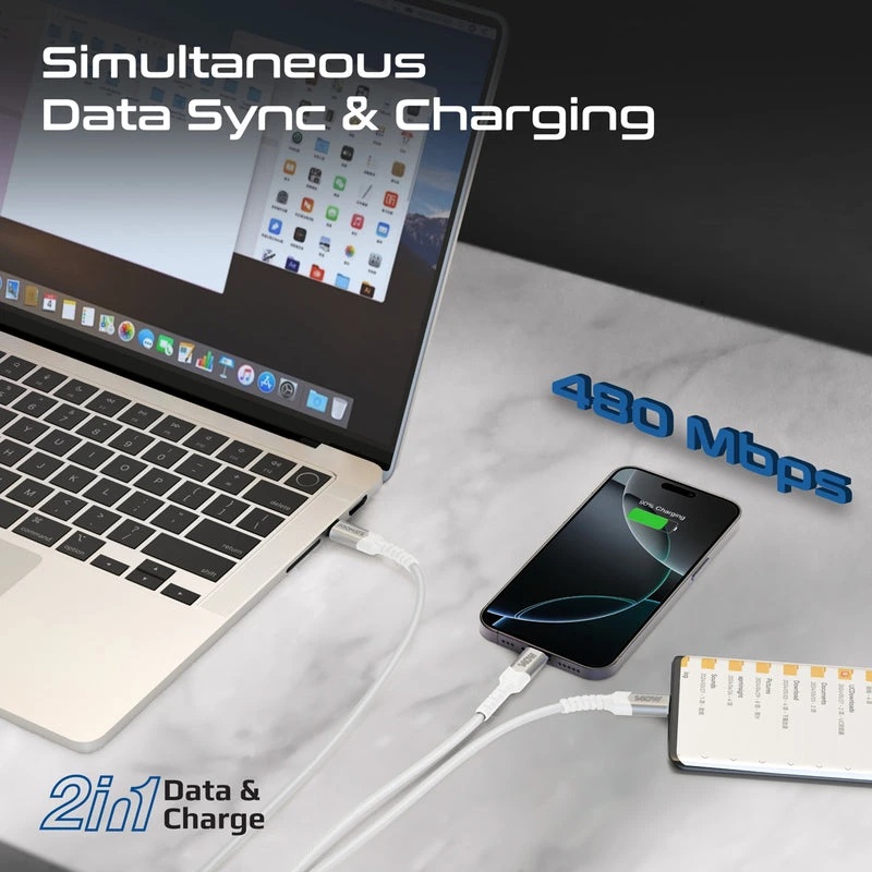 Promate 140W USB-C to Dual USB-C Charging Cable, PD 3.1, 480Mbps Data Transfer, 1.4M Fabric Braided Cable | PowerLink-3C |