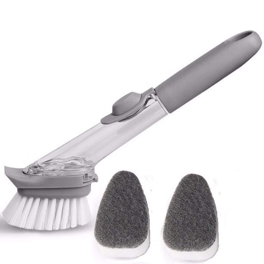 Decontamination Kitchen Cleaning Brush Scrubber Dish Bowl Washing Sponge with Refill Liquid Soap Dispenser Kitchen Pot Cleaner Tool Long Handle Sponge with White Wok Brush
