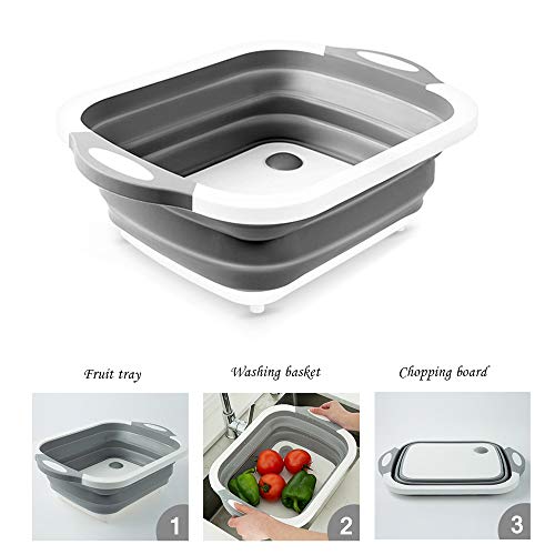 Multi-function 3-in-1 Collapsible Cutting Board Foldable Food Strainers,Drain Basket,Folding Drain Basket, Folding Chopping Board for Kitchen