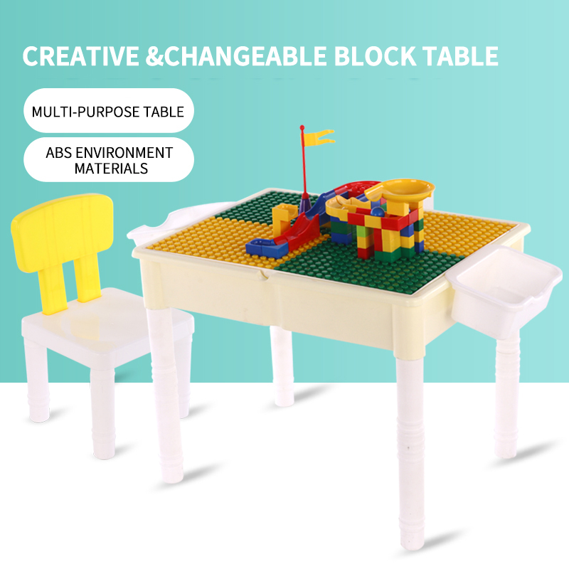 Toy Brick Table Play Table Storage Table with chair for Kids White