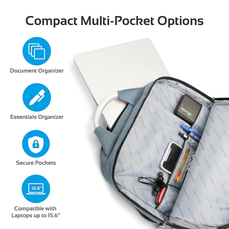 Promate | Nova-BP | Travel Anti-Theft Slim 15.6 Inches Computer Backpack with Water Resistant