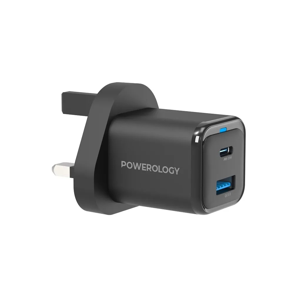 Powerology Super Compact 35W  Quick GaN Charger with USB C PD 35W & USB A 18W Fast Charging for iPhone & iPad |PWC021||PWCUQC021|