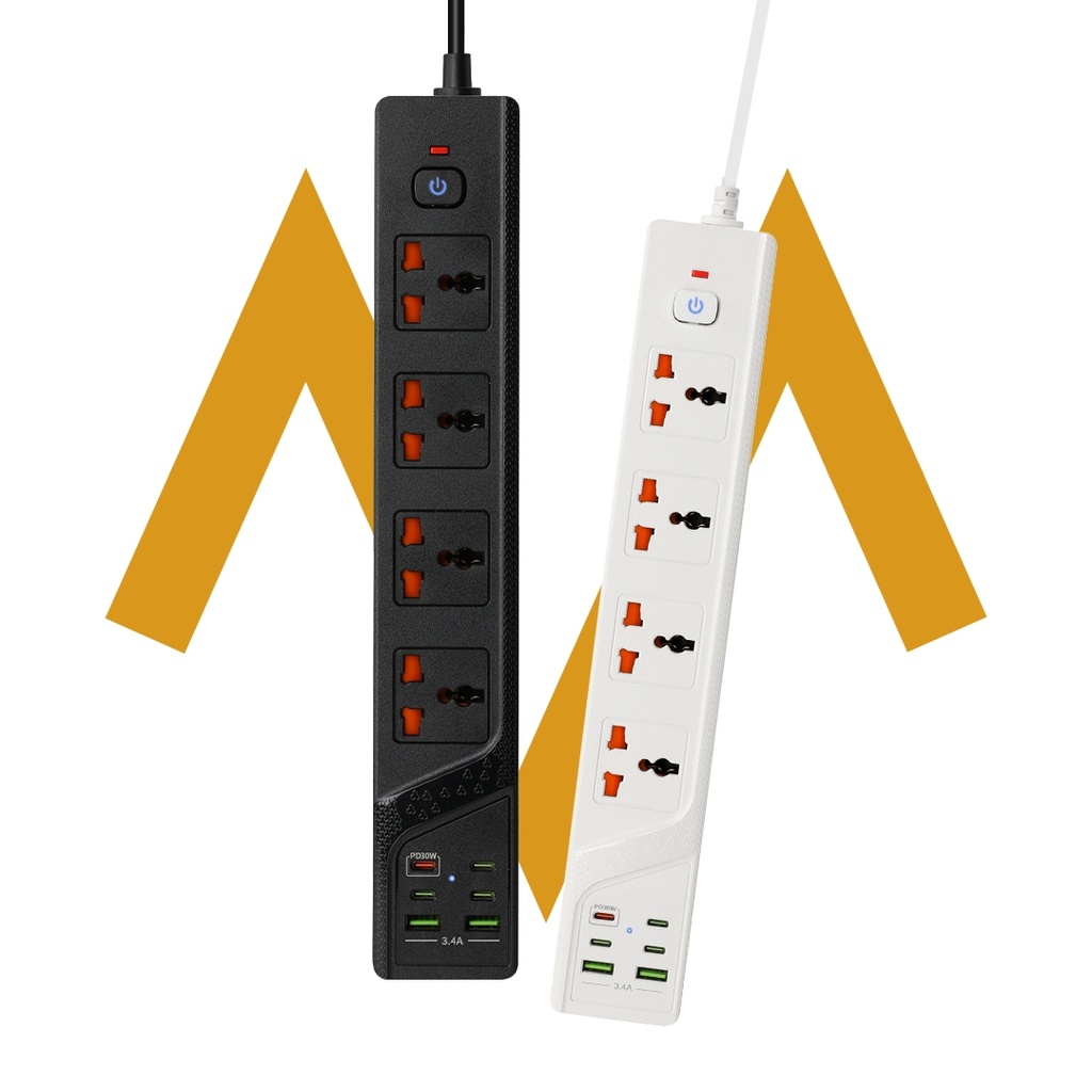 7MD Power Socket 4-Outlet, Power Extension Socket (USB*2+Type-C*4) 3000W