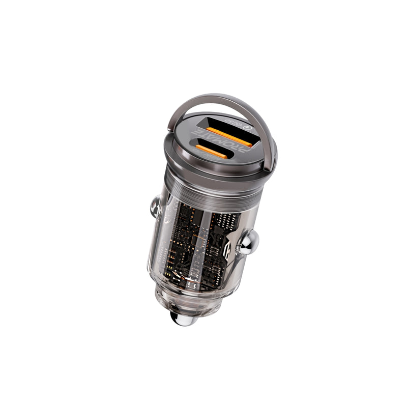 Promate 65W RapidCharge™ Transparent Mini Car Charger with Power Delivery & QC 3.0 | TransDrive-65W |