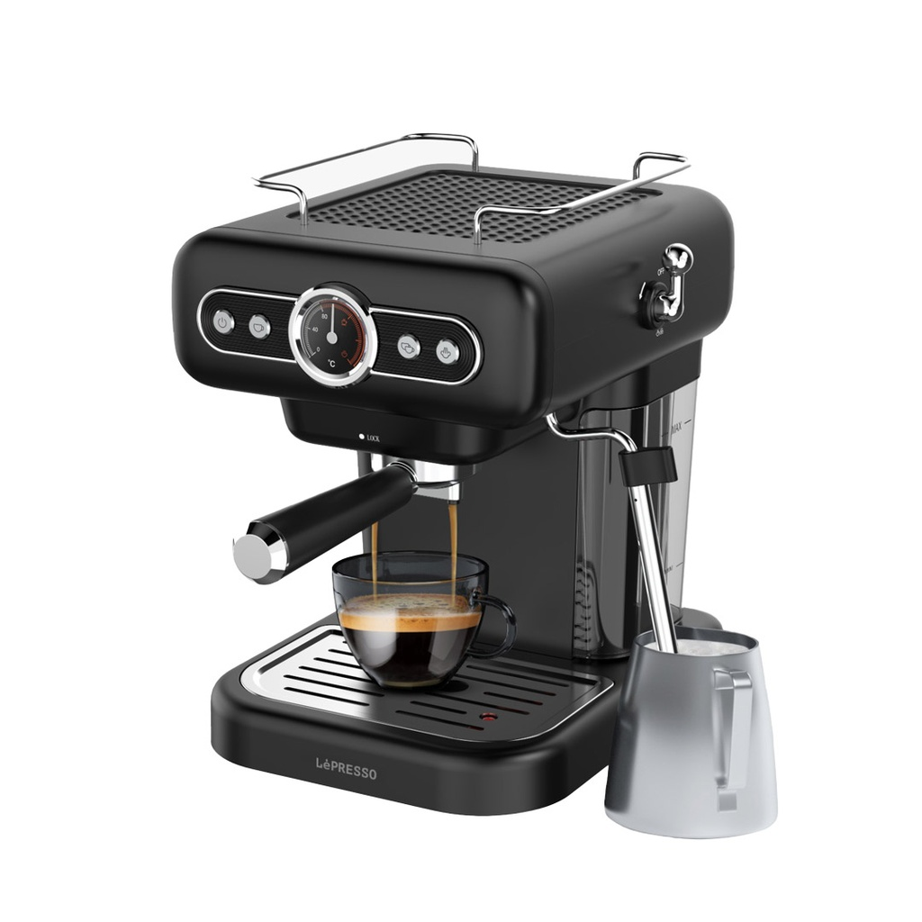 LePresso Retro Espresso Boiler Machine Gauge and Milk Steamer with 15 Bar Ulka Pump 950W Rated Power an 1.2 Liter Water Tank Capacity | LPCFFM0012 |