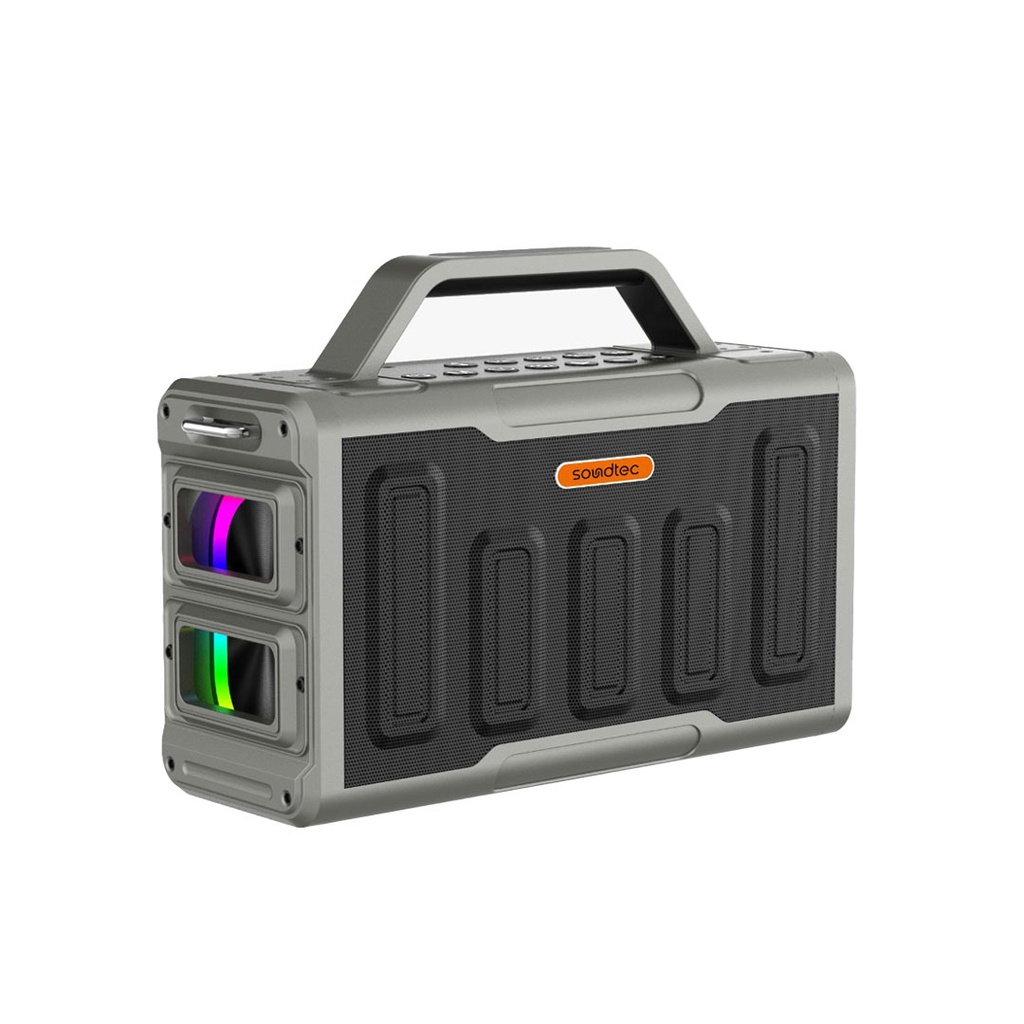 Porodo Soundtec Surge 2.2 Channel Party Speaker - 120W, 8H Playtime, Bluetooth 5.0, RGB Lights, IPX5 Water Resistant-Black |PD-STPS100-BK|