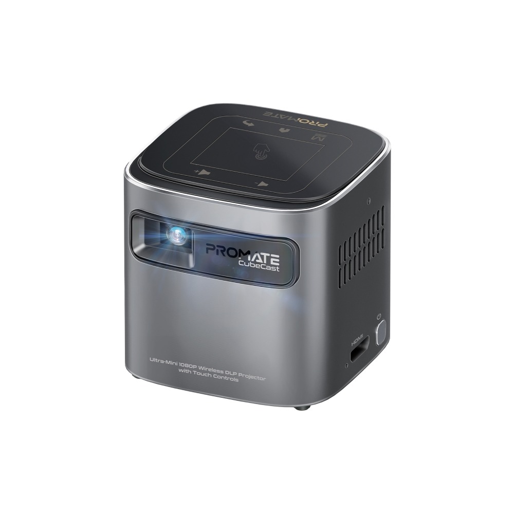 Promate Ultra Mini 1080P Rechargeable Auto Vertical Touch Control Wireless DLP Projector |CubeCast|
