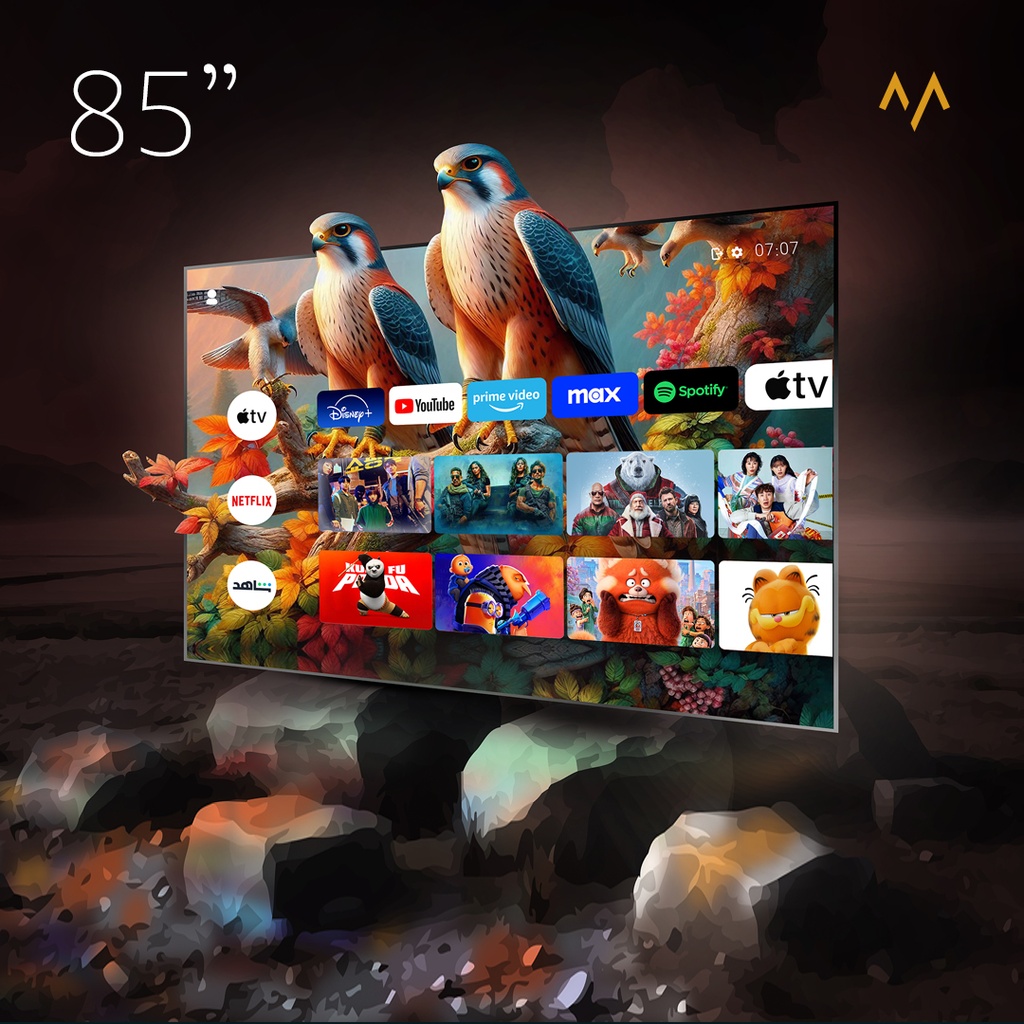 تلفزيون 7MD الذكي 85 بوصة 4K UHD QLED بمعدل تحديث 144 هرتز نظام أندرويد 11 HDR10+ صوت دولبي مساعد جوجل WiFi وBluetooth