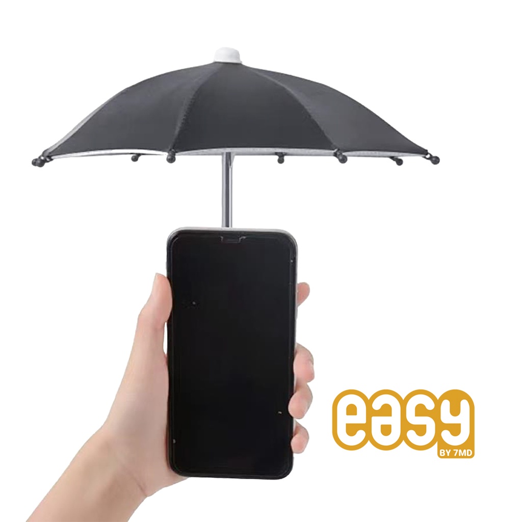 مظلة الهاتف: easy Mini للدراجات النارية من 7MD متينة بـ 8 أضلاع من النايلون  مضادة للانعكاس حماية للهاتف مقبض منحني  متوافقة مع جميع حوامل الهواتف  تصميم للحماية من الشمس والمطر