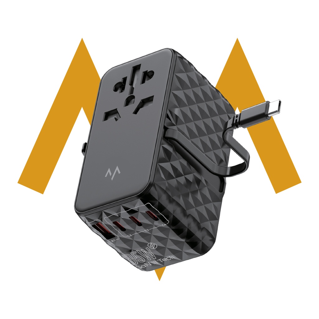 7MD Travel Adapter Multiport Fast Travel Charger GAN III Technology 85W USB C USB A Fast Reliable Multi Device Charging for Laptops Phones Tablets & More |7MD-Q1|