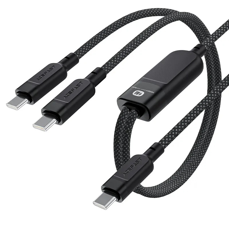 Acefast كابل شحن سريع ونقل بيانات USB-C إلى USB-C مزدوج بتوزيع ذكي للطاقة، قدرة عالية، مصنوع من سبائك الألمنيوم وضفيرة النايلون |C5-11|