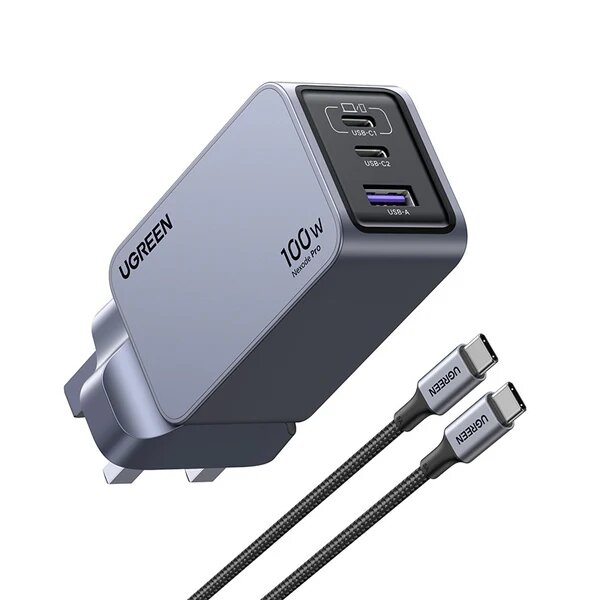 شاحن UGREEN Nexode Pro بقدرة 100 واط USB C GaN II شاحن سريع بمنفذ 3 لأجهزة اللابتوب والهاتف من حمد ستور |X757|