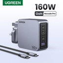UGREEN Nexode Pro 160W USB C GaN II شاحن سريع بقدرة 160 واط مع 4 منافذ للحائط لأجهزة MacBook Pro Air و iPhone 16 و Samsung S25U و Dell XPS و iPad و Steam Deck | X763|