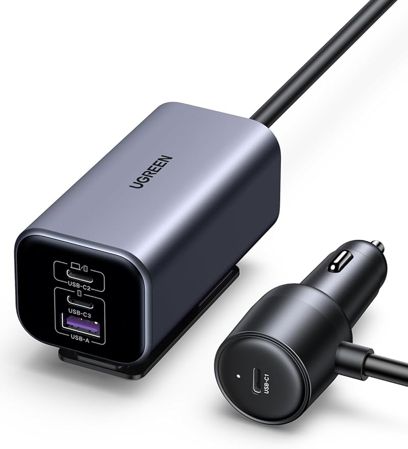 UGREEN 4 Port GaN Fast Car Charger 150W USB C PD 140W USB A 22.5W Temperature Control 3 USB C 1 USB A Multi Device Car Adapter  |EC706|