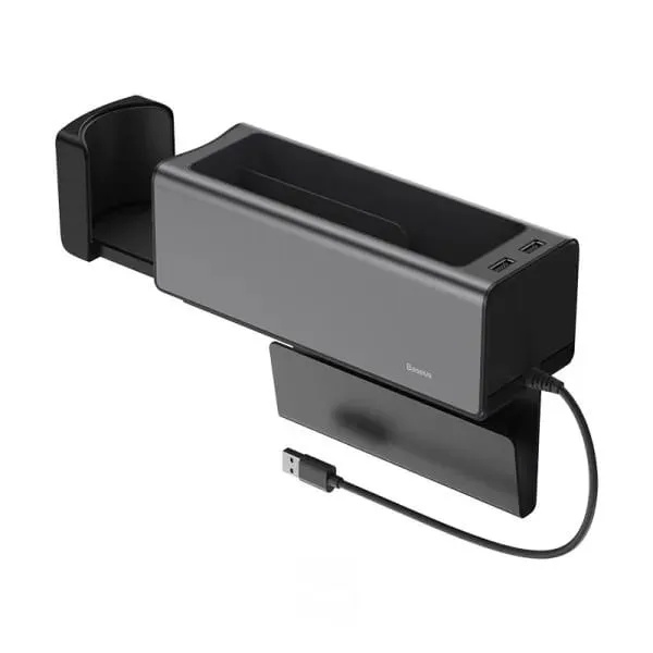 منظم الكونسول المركزي Baseus Deluxe المعدني مع مسند ذراع وحامل أكواب قابل للسحب ومنفذي USB لتغذية الطاقة | CRCWH-A01 |