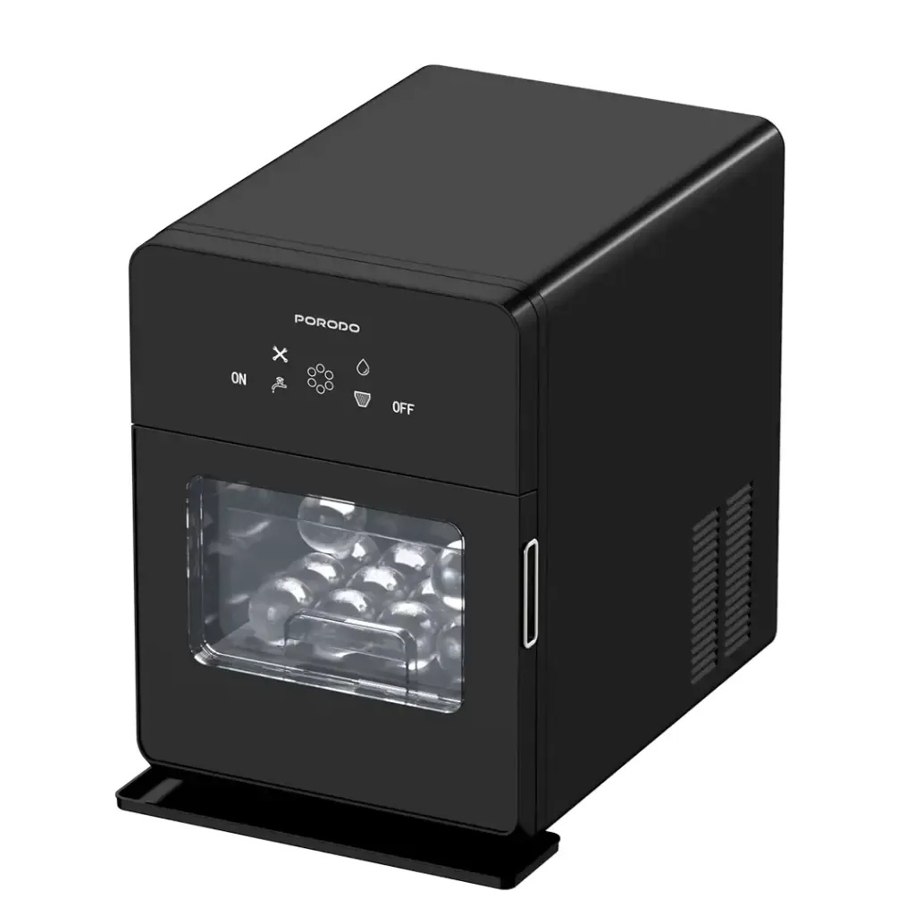 Porodo Sphere Ice Maker – 160 Ice Balls/Day | 3kg Basket, 1.6L Tank, Self-Cleaning, Quiet Operation, UK Plug, R290 Eco Refrigerant | PDLFST091BK |