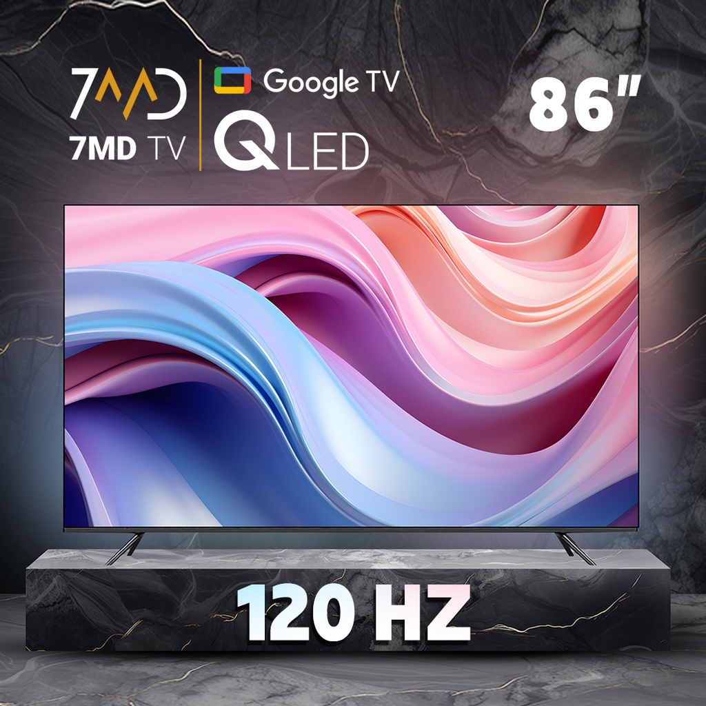 7MD TV 86-Inch QLED Smart TV – Frameless Display, 120Hz Refresh Rate, Google OS, HDMI 2.1, Wall Mount With 1 Year Free Software Support & Update | 7MR86DT24USBT2Q |