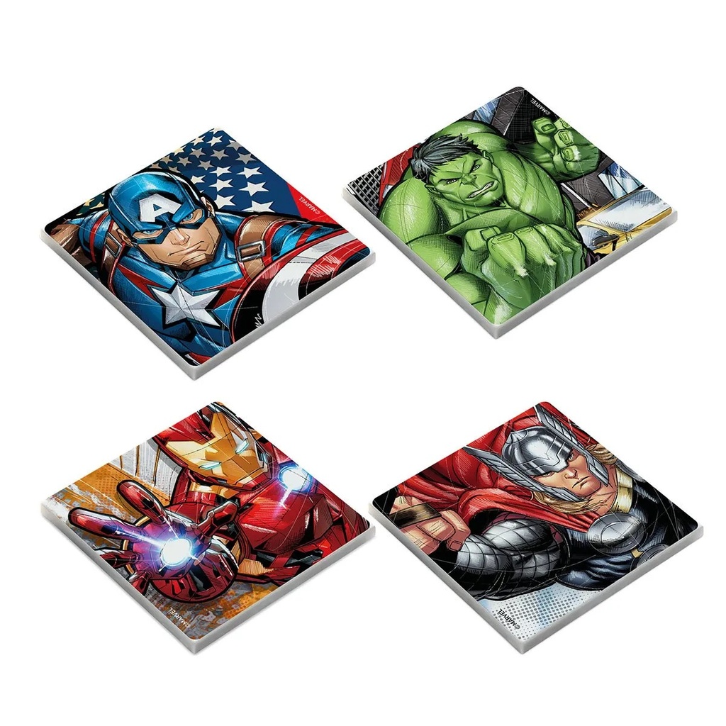Disney Avengers Coaster Set – 4-Piece Glazed Ceramic with Cork Backing, 9x9cm, Marvel Table Protection Gift | 108049 |