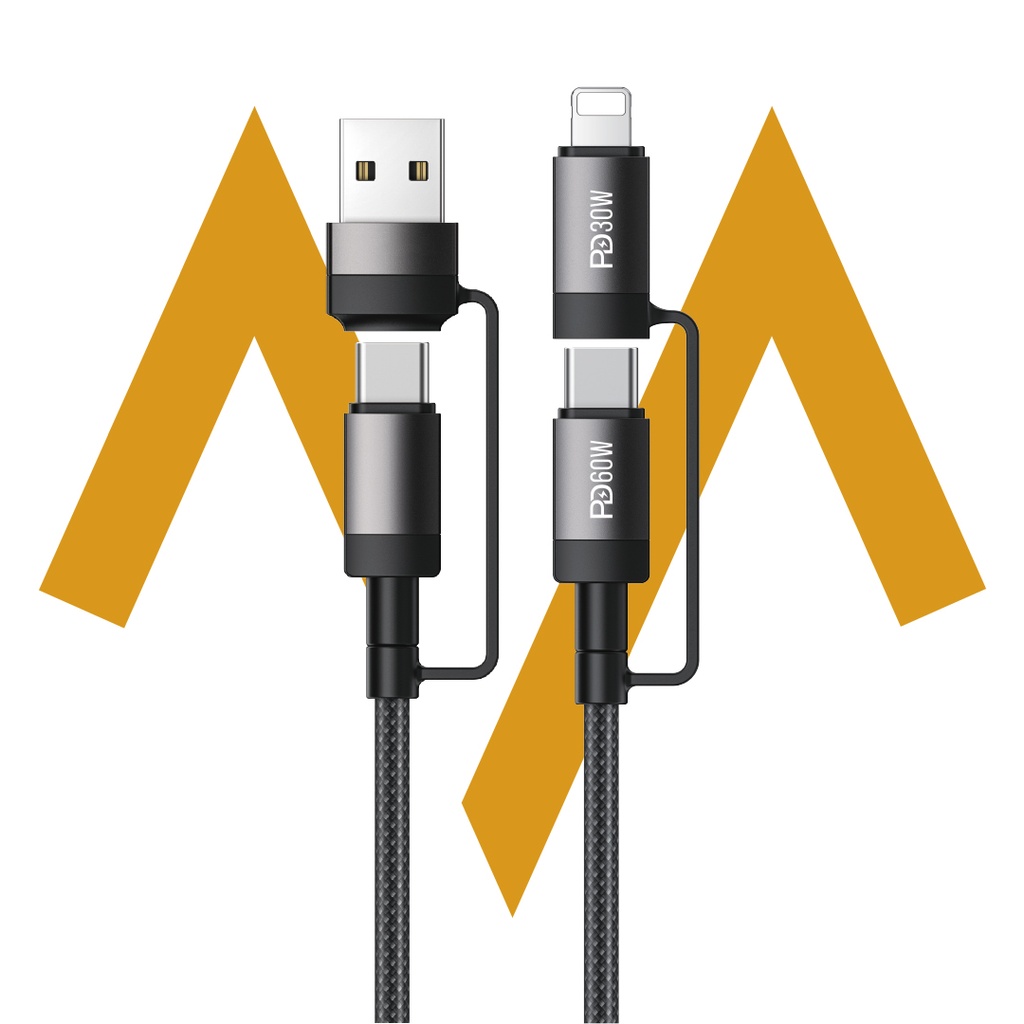 إيصال | كيبل شحن سريع 4 في 1 من حمد ستور – قدرة PD60W، طول 120 سم، من USB-A/Type-C إلى Type-C/Lightning، تصميم مجدول من سبائك الألمنيوم | 7MD46525 |
