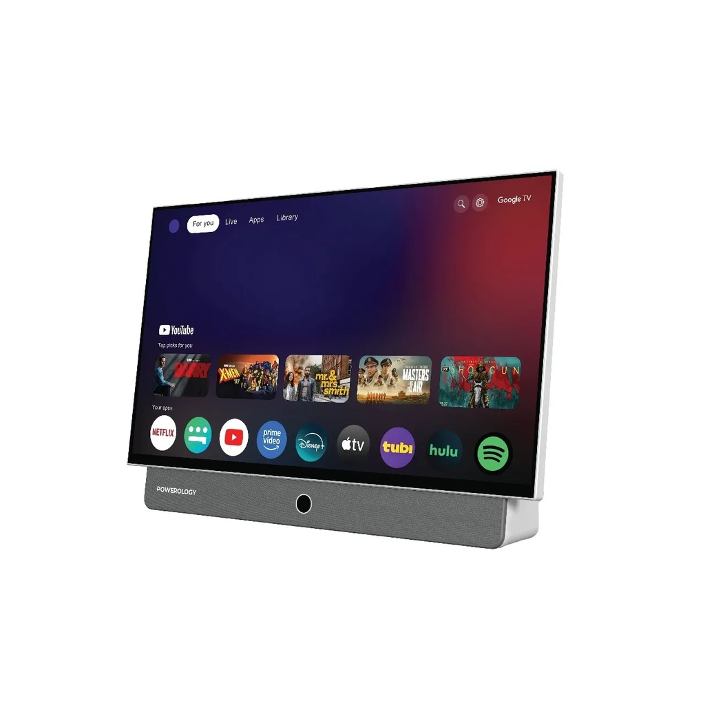 Powerology 27" Portable FHD Smart TV – 1920×1080 TFT‑LCD, Android 14, Built‑in 38400mAh Battery, Dual-Band WiFi, Speakers, Leather Handle & Carry Case | PG27FWH |