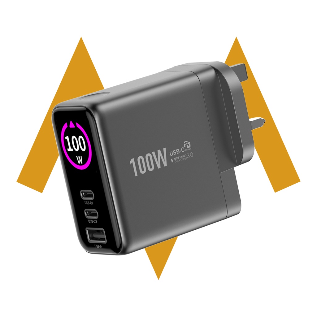 7MD 100W GaN Display Charger – Fast USB-C & USB-A Charging Adapter with Power Screen & 3 Ports | 7MD45825 |
