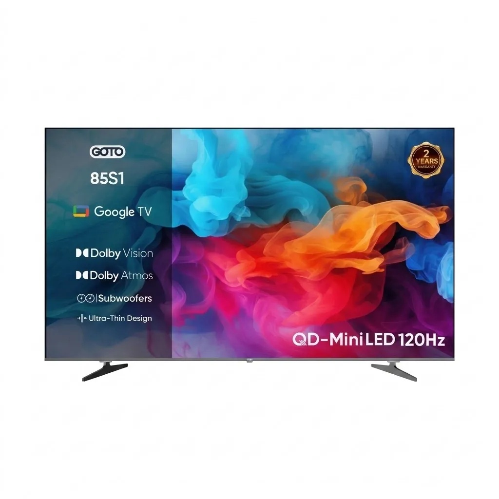 تلفزيون GOTO مقاس 85 بوصة بتقنية QD-MiniLED وبدقة 4K ومعدل تحديث 120 هرتز بنظام Google TV، مع دعم وتحديث للبرامج مجانا لمدة سنة واحدة | G85S1 / G85GQMU1SD120 |