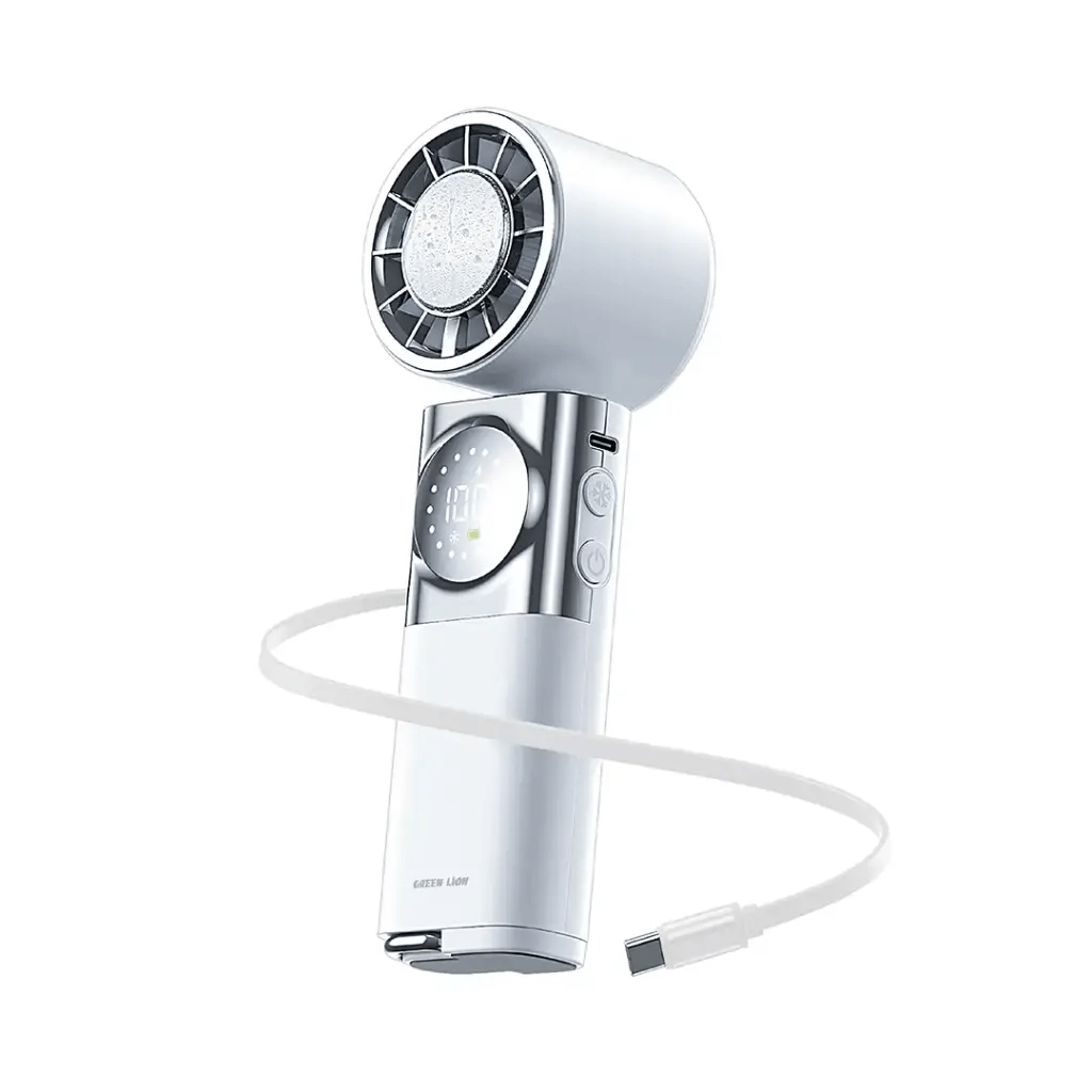 Green Lion Power Wind Handheld Fan with Power Bank – 3600mAh Battery, 11200RPM, Up to 9 Hours Runtime | GNPF12PWNDWH |