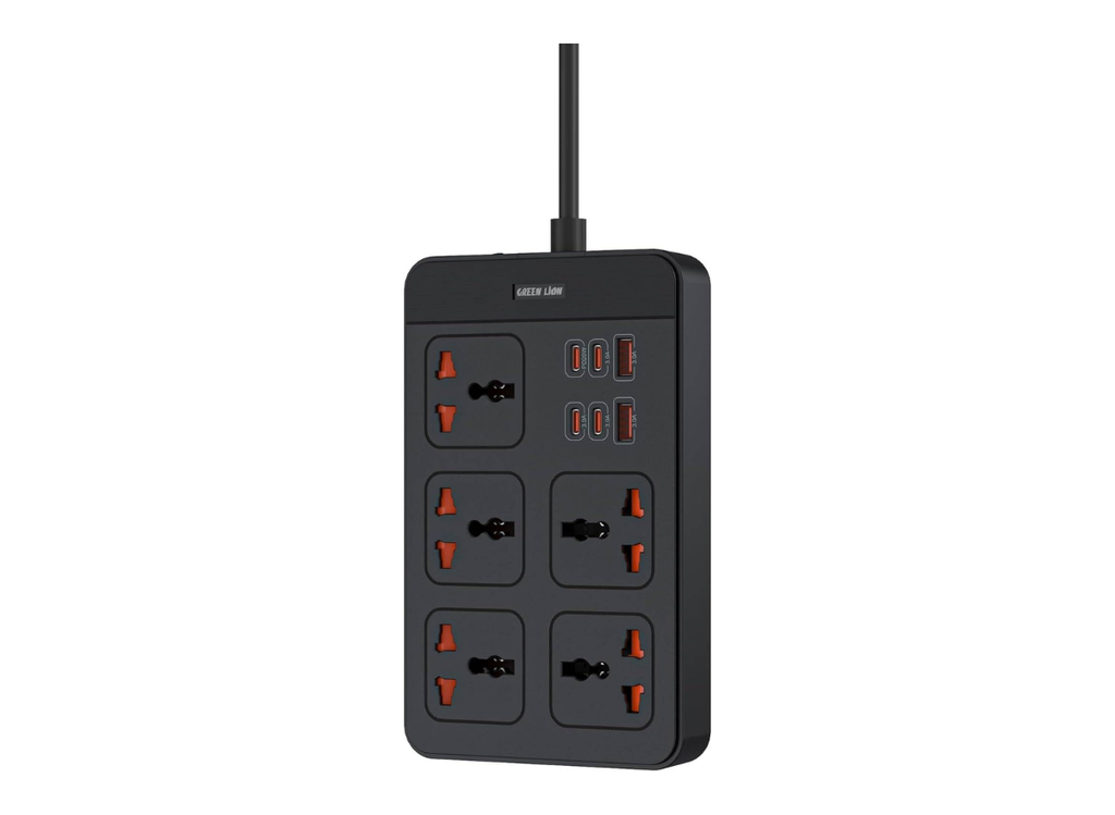 Green Lion GS-500 Power Socket 2500W 11-in-1 Extension with 5 AC Sockets PD 20W USB-C Fast Charging - Multi-Port Power Strip for Home and Office | GNGS500PSBK |