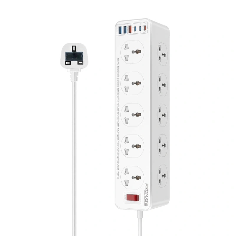 PROMATE Power Strip 2500W 10 AC Sockets 6 USB Ports 33W Fast Charging 5M Cable - Space-Efficient Extension with Surge Protection | PowerMatrix2-5M |