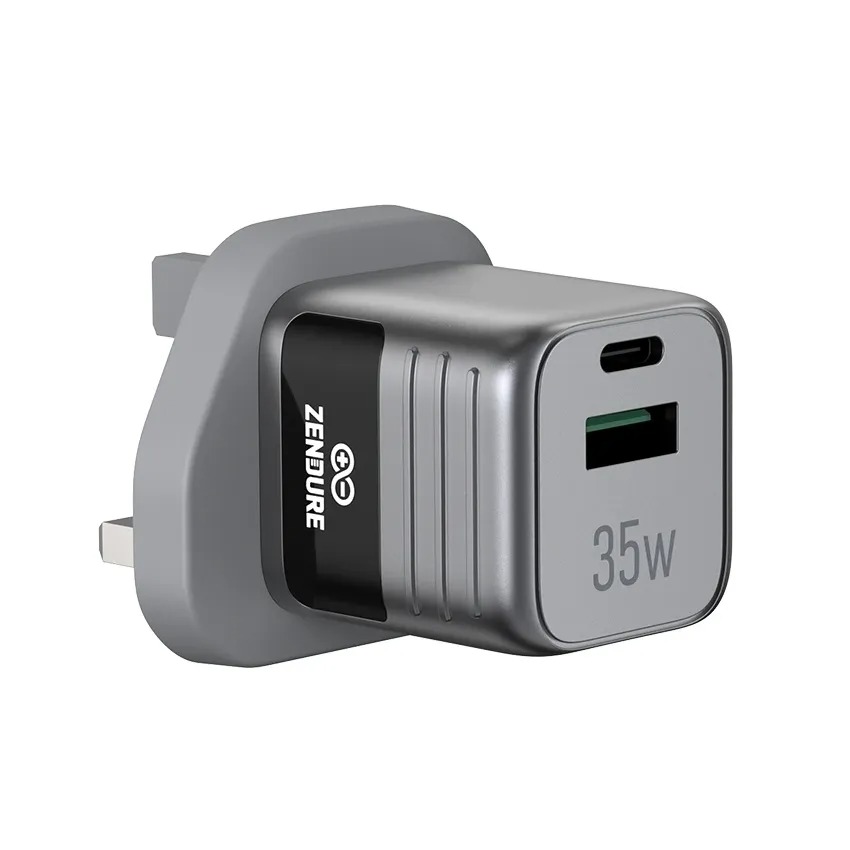 شاحن جداري SuperMini Hybrid بقدرة 35 واط، بمنفذي تايب سي ومنفذ USB-A، يدعم الشحن السريع PD ‏35 واط وQC 3.0، بتصميم مدمج مناسب للسفر من زندور | ZDWC2PORz |