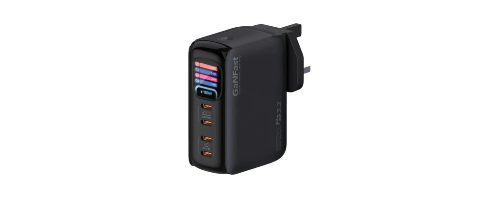 Promate GaNFast 165W USB-C Charger, 4 Ports, Dual 140W PD 3.2, TFT Smart Display, PPS & AVS, Multi-Device Charging | Prime-165 |