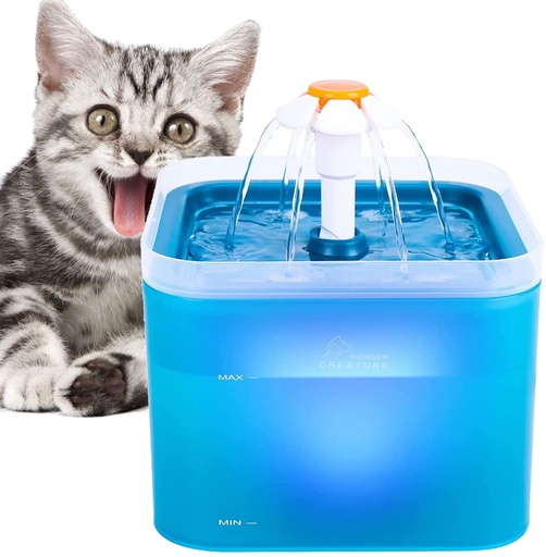 Colorful Pet Drinking Water Fountain | 2.0L | With Upgrade Filters & Led Light For Cats, Dogs,Pets (+) 4 Filter Replacement