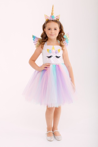 [7790] Unicorn Cosplay Costume For Toddler Girls Rainbow Dance Costume with Headband