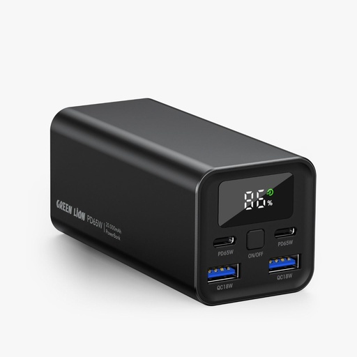 [8897] Green Lion Power Bank Turbo 20000 mAh Battery PD65W Fast Charge | GNTB20KPBBK |