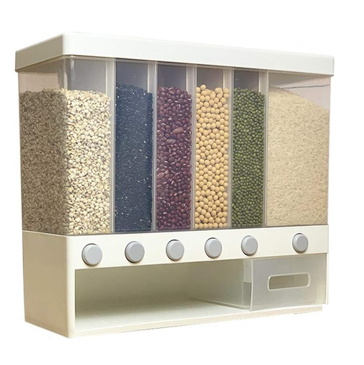 [2270] 6 In1 Kitchen Wall Mounted Assorted Grain Rice Bucket Tub Cereal Dispenser Dry Food Storage Container