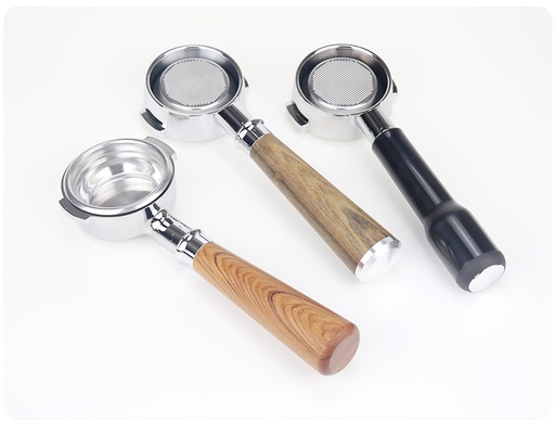 54mm Bottomless Coffee Portafilter with 3 Ears – Wooden Handle, Compatible with Most Espresso Machines