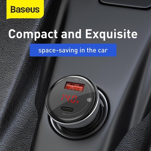 [2768-2] Baseus Digital Display PPS Dual Quick Car Charger 45W + Type-C to Type-C 3A (CCBX)