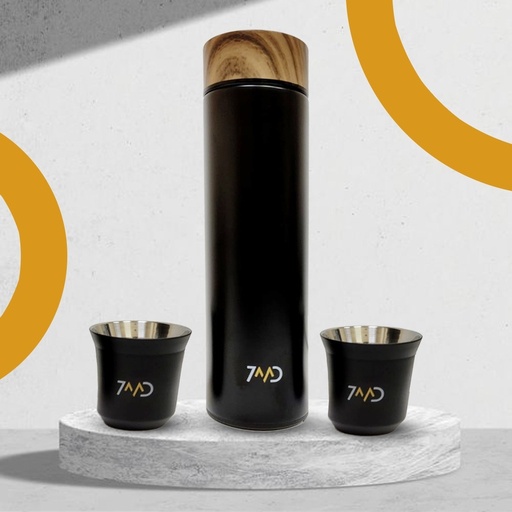 [9045] 7MD Flask and Two Stainless Steel Cups, Keep Hot & Cold Beverages,  Luxurious Design, Double Wall Insulation | 12 Months Warranty |