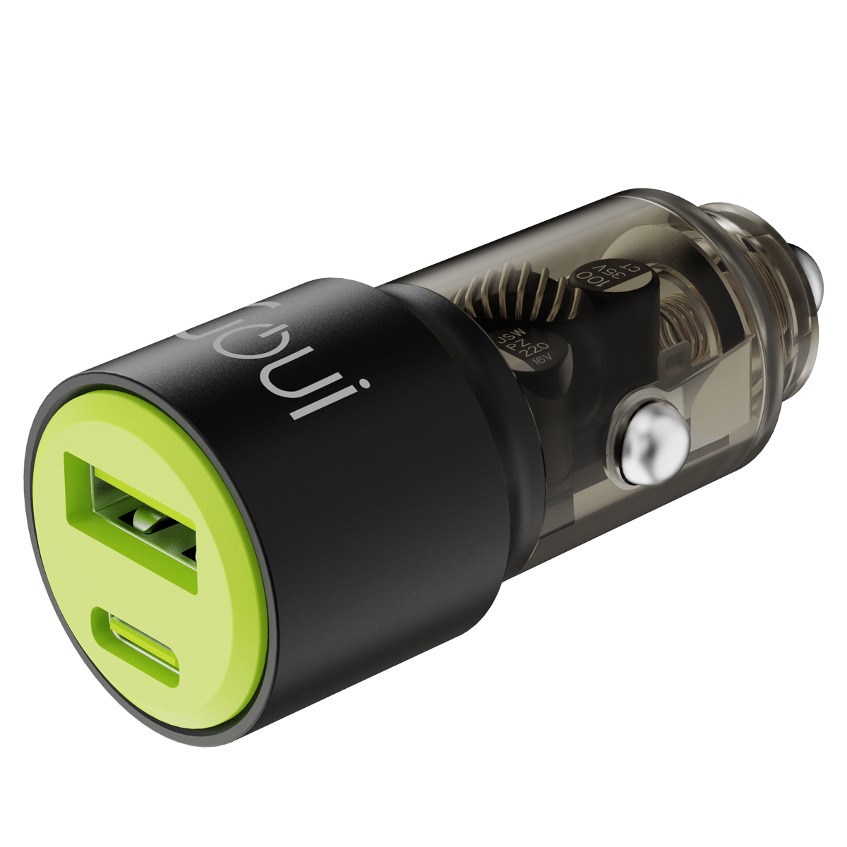 Goui Gear65 Car Charger | 65W Super Fast Charging | USB & Type-C Ports | Multiple Safety | Unique Transparent Design | G-CAR65WTRA-3A |