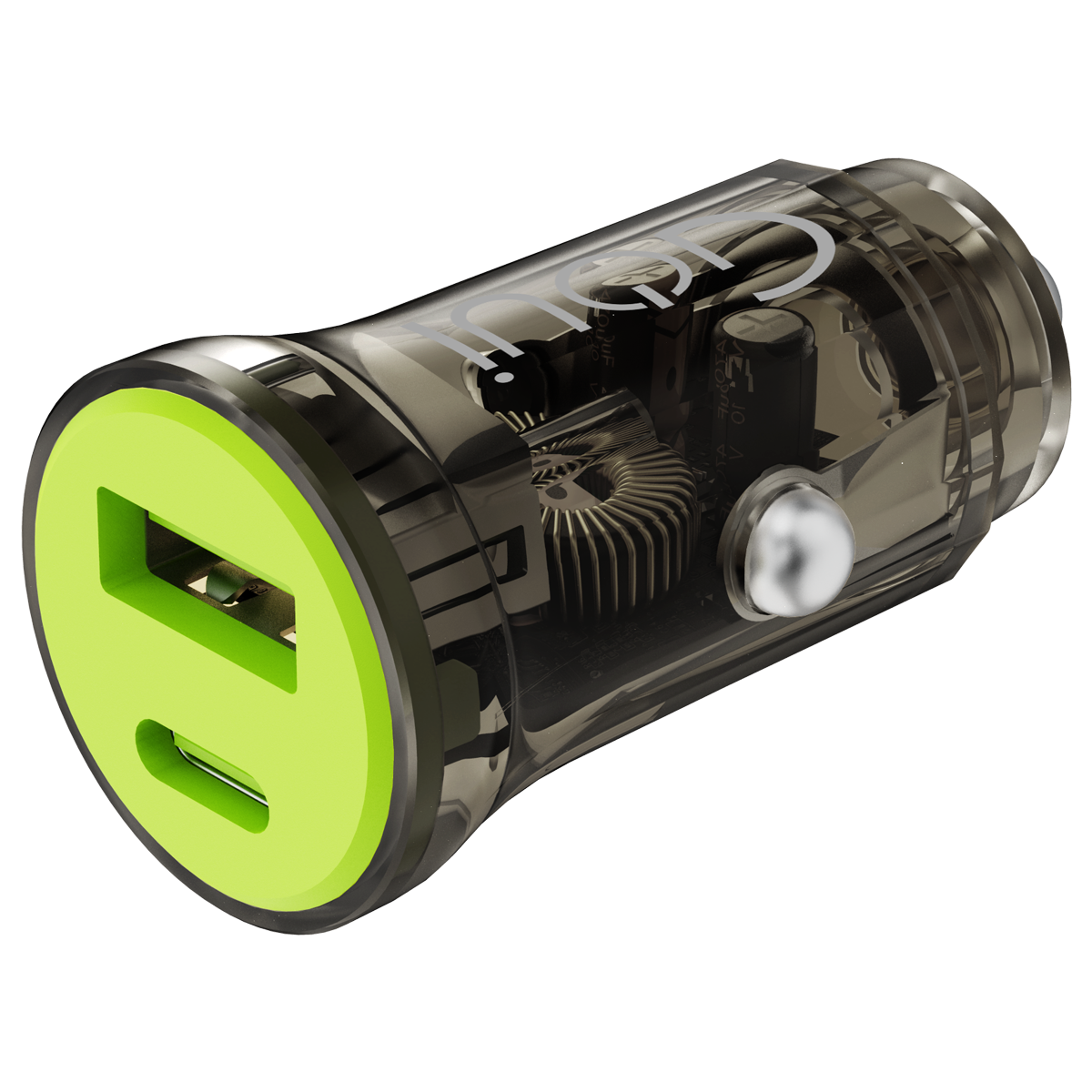 Goui Blaze Car Charger | 30W Super Fast Charging | USB & Type-C Ports | Multiple Safety | Unique Transparent Design | G-CAR30WTRA-3A |