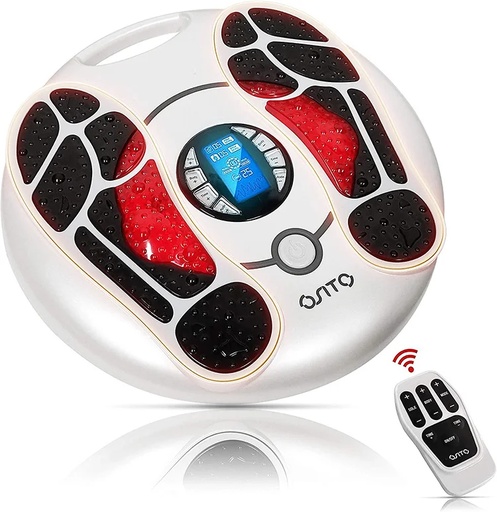 [9590] Auxoliev EMS Foot Massager with Remote Control TENS Therapy Muscle Stimulation - Foot & Full Body Pain Relief Device with Electrode Pads