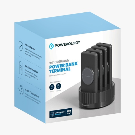 [9722] Powerology 4 IN 1 Wireless Power Bank Terminal 4x 10000mAh Power Bank  (PPBCHA2641BK/WH)