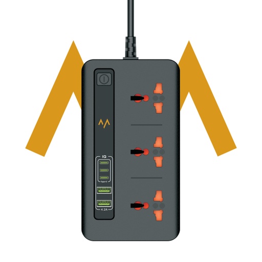 7MD Power Socket, 3-Outlet, Power Extension Socket With Digital Timer, (USB*2+Type-C*3), 3000W 2M, Model:7MD04