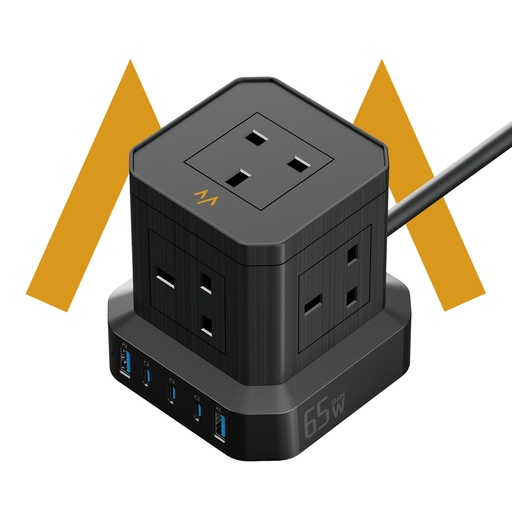 [11804] 7MD Cube USB Power Strip – 5 Outlets + 2 USB-A + 3 USB-C | 3250W Power Delivery Fast Charging 65W Total USB Output  | 7MD5U5K-PD |