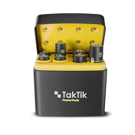 [11842] Taktik PowerPods Rechargeable AA & AAA Lithium Batteries with USB-C Magnetic Charging Case – Portable Smart Battery Kit | TT-PP-BC-5V |