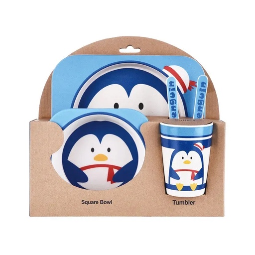 [11904] AMOR TINY Eco‑Friendly Bamboo Kids Dinnerware Set – Cute Animal Designs for Boys & Girls