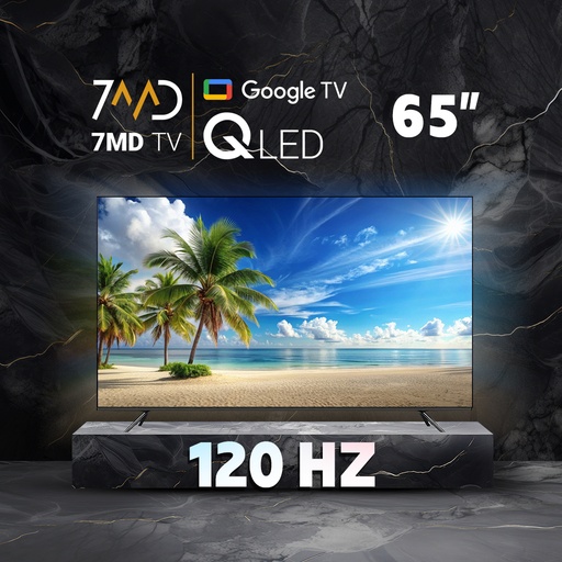 [11989] 7MD TV 65-Inch QLED Google Smart TV – 120Hz Refresh Rate, 3x HDMI 2.1 Ports, Dual Remote, Free Wall Mount, 2GB RAM, 8GB Internal Storage With 1 Year Free Software Support & Update | 7MR65DT24USBT2Q |