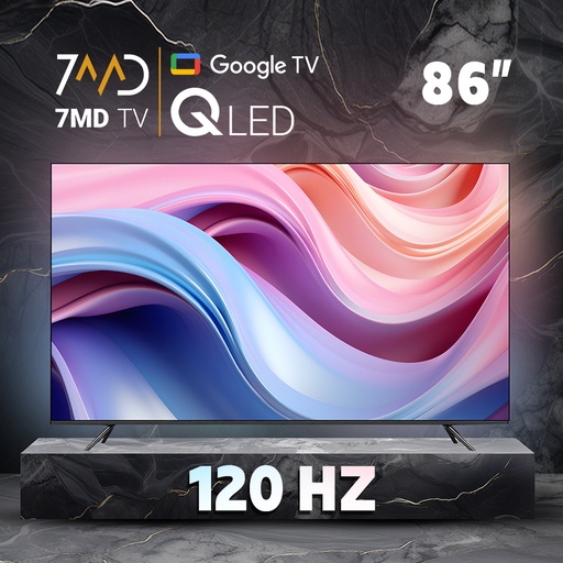 [11991] 7MD TV 86-Inch QLED Smart TV – Frameless Display, 120Hz Refresh Rate, Google OS, HDMI 2.1, Wall Mount With 1 Year Free Software Support & Update | 7MR86DT24USBT2Q |