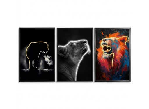 [12267] Wall Artwork Decoration Lion Design with LED - (80xx120cm)