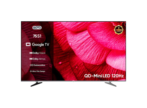 [12390] GOTO TV 75 Inch QD-MiniLED 4K Smart Google TV with 120Hz Game Booster, Dolby Vision & Built-in Subwoofer With 1 Year Free Software Support & Update | G75S1 / G75GQMU1SD120 |